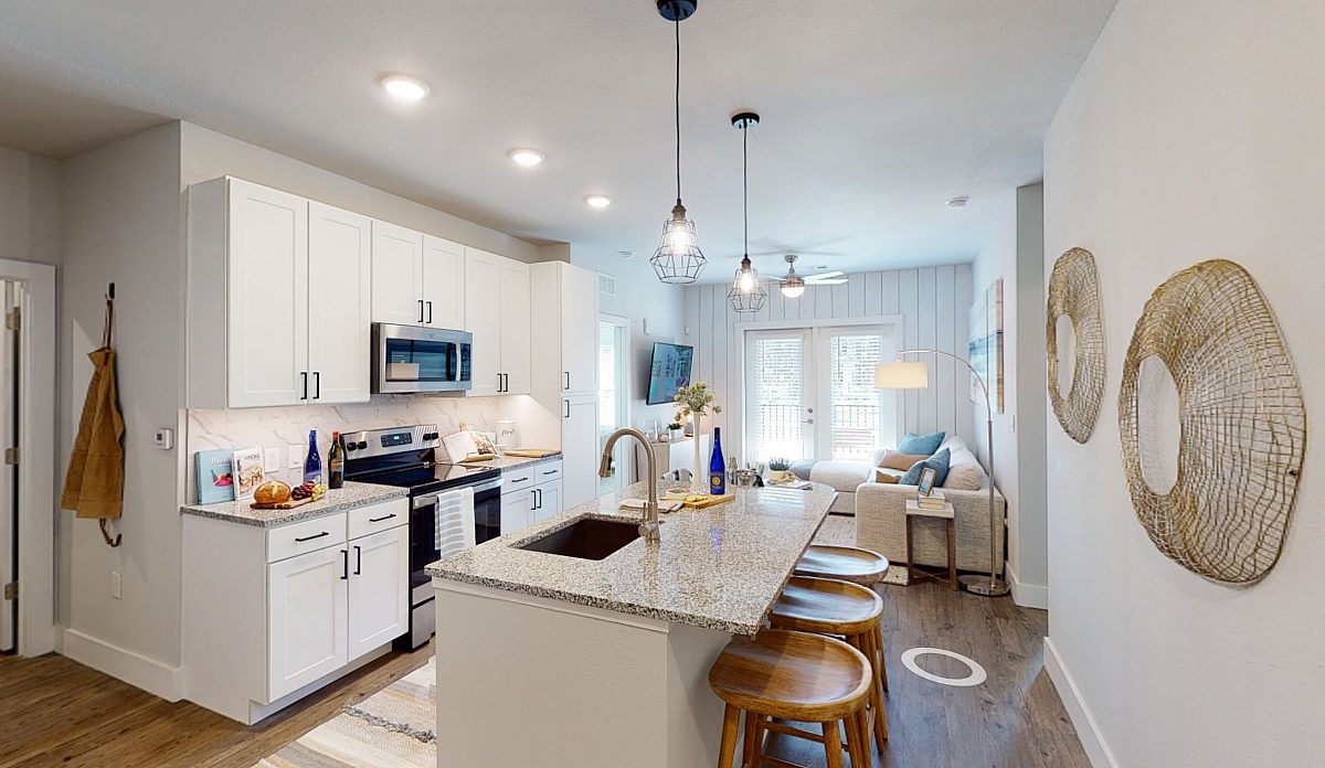 apartment furnished kitchen and living room